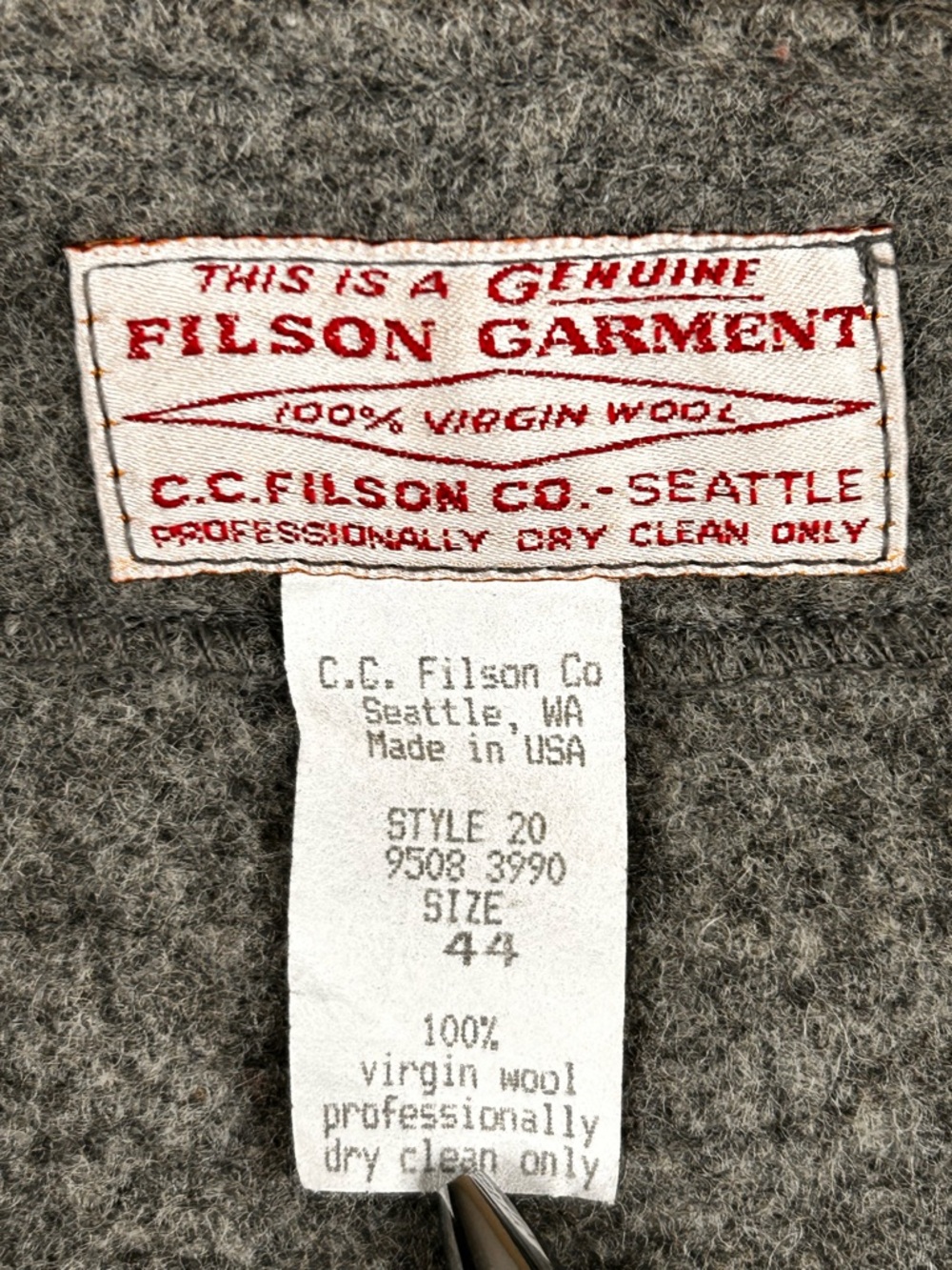 Vintage Filson Virgin Wool Mackinaw Vest 44 Gray Style 20 USA Workwear Hunting - Picture 3 of 10
